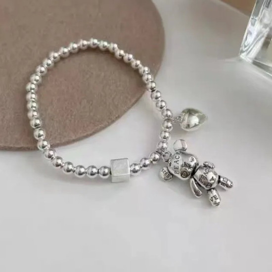 Bracelet Teddy Bear Metal with silver heart; 17-20cm