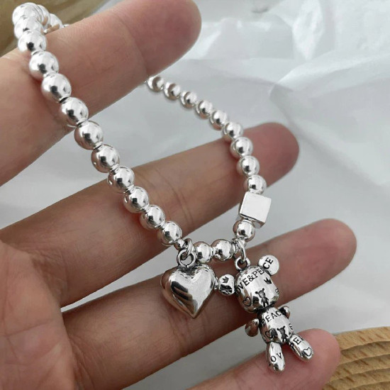 Bracelet Teddy Bear Metal with silver heart; 17-20cm